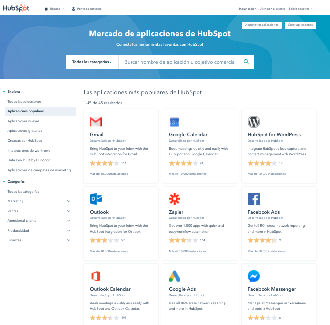 integraciones disponibles en HubSpot