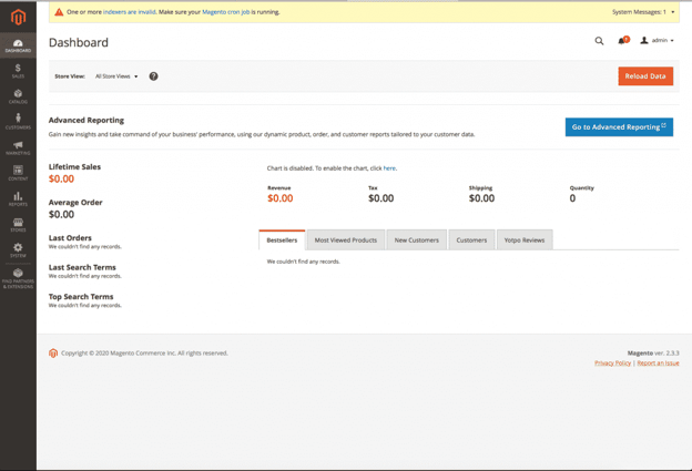 dashboard magneto ecommerce