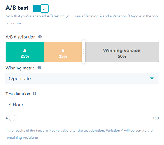 como crear ab test en correos de hubspot