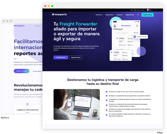 Rediseño del sitio web: Nowports